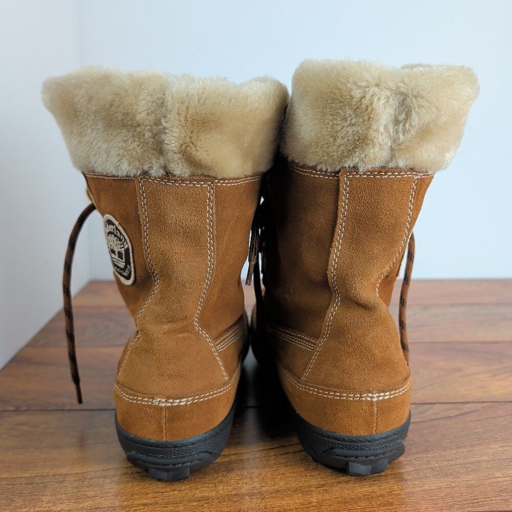 Timberland Suede Lace Up Brown Faux Fur Trim Boots Women's Size 9M - Picture 6 of 10
